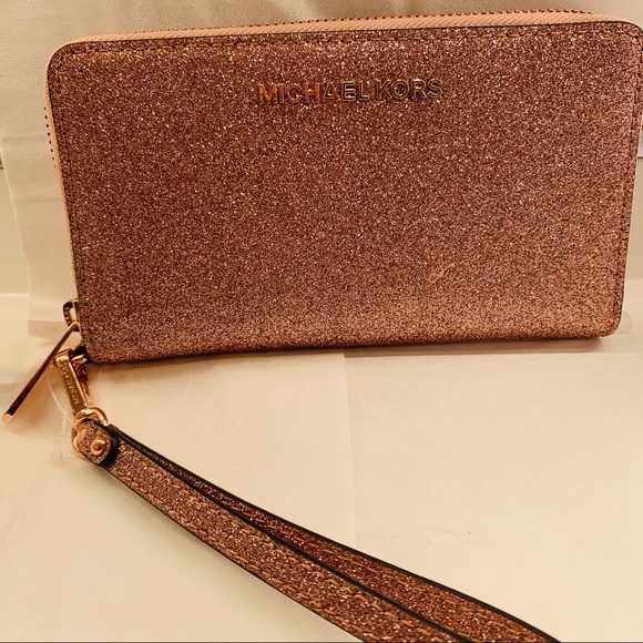 michael kors rose gold glitter purse